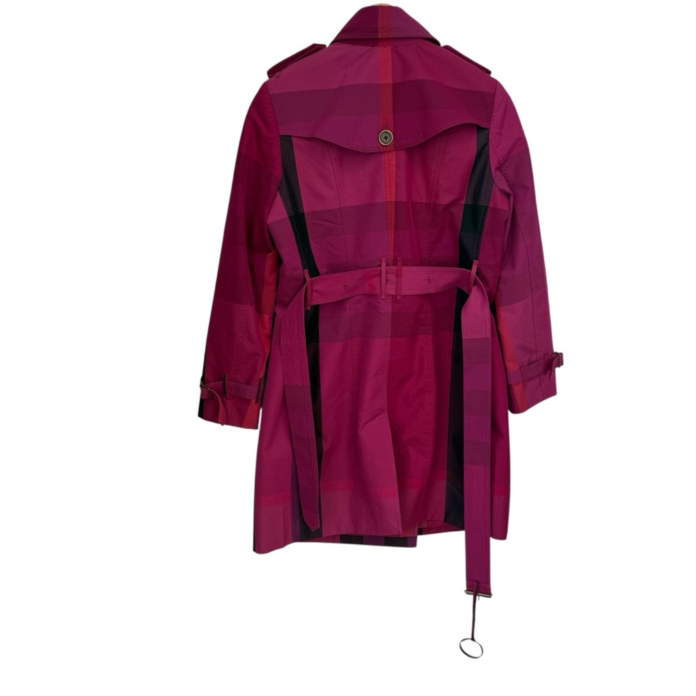 Burberry Brit Women's Pink and Purple Plaid Trench Coat, Size L - Picture 5 of 16